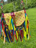 Load image into Gallery viewer, Bright Rainbow Lace Fringe Purse with Embellishments - A Boho-Chic Handbag in Hippie Style with a Modern Twist