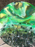 Load image into Gallery viewer, 3D Moss Agate Resin Geode Art, Green resin Agate slice
