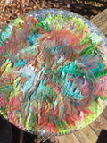 Load image into Gallery viewer, Colorful Rainbow Resin Petri art, Rainbows and glitter alcohol ink art, Housewarming gift, gypsy style home decor