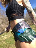 Load image into Gallery viewer, PIXIE FOREST, Upcycled Leather Utility Belt, Burning Man Skirt, Steampunk costume belt, Rave Costume, Water Costume