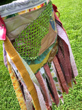 Load image into Gallery viewer, Patchwork Leather Fringe Bag, Light Pink and Green Colors.