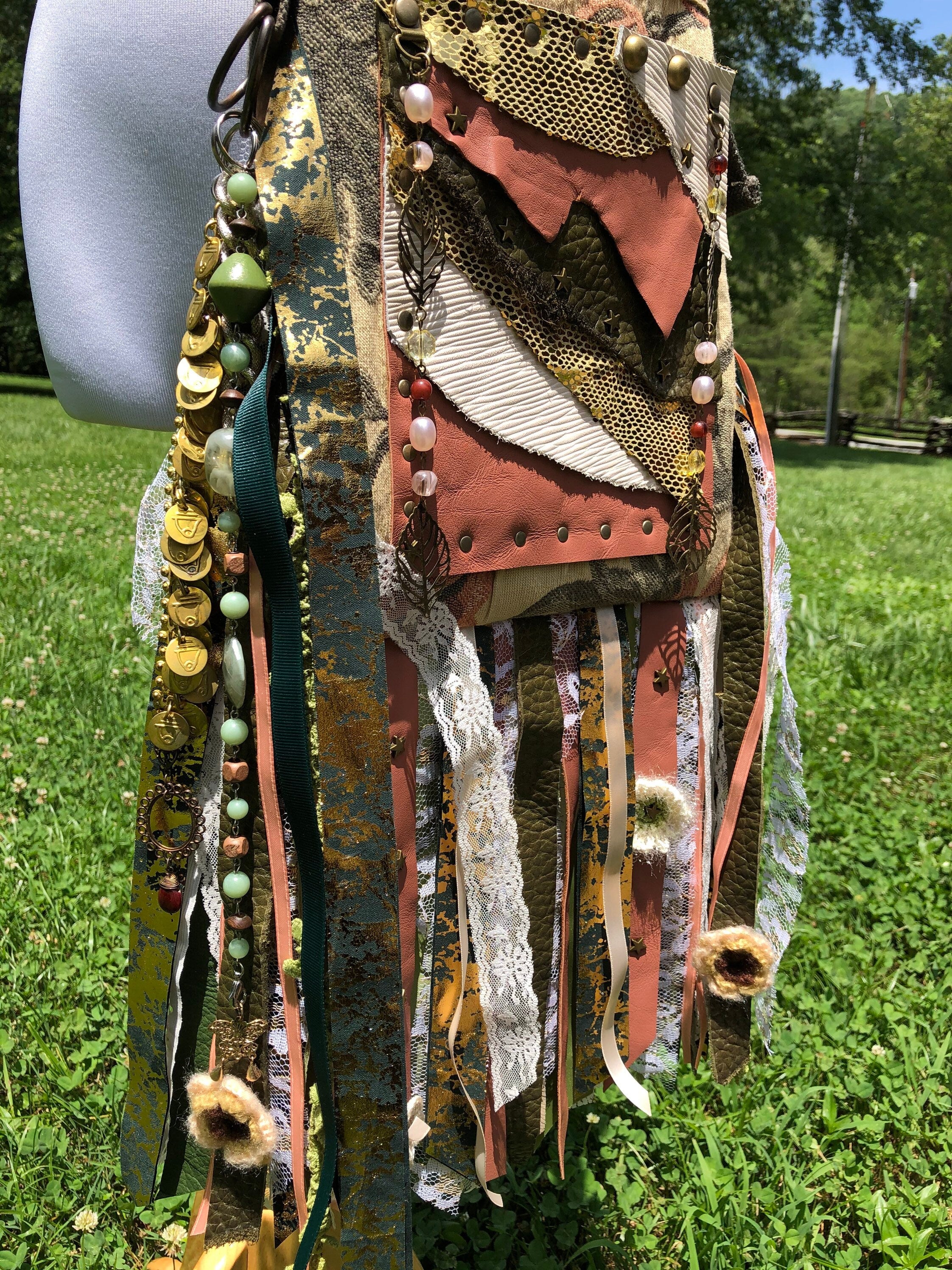 GYPSY BAG, BOHO Leather Purse, Hippie Shoulder Bag Festival