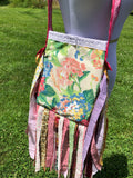 Load image into Gallery viewer, Patchwork Leather Fringe Bag, Light Pink and Green Colors.