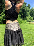 Load image into Gallery viewer, Black &amp; Silver Leather Applique Long Corset Belt, Leather Utility Belt, Burning Man Skirt, Steampunk costume, Rave Costume, Mad Max