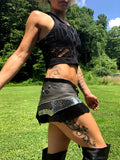 Load image into Gallery viewer, Black &amp; Silver Leather Applique Corset Belt, Leather Utility Belt, Burning Man Skirt, Steampunk costume, Rave Costume, Mad Max