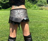 Load image into Gallery viewer, Black &amp; Silver Leather Applique Corset Belt, Leather Utility Belt, Burning Man Skirt, Steampunk costume, Rave Costume, Mad Max
