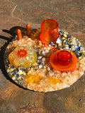 Load image into Gallery viewer, Citrine and Rhinestone geode Mirror, Crystal Resin table art, Witch altarpiece, Table Centerpiece
