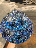 Load image into Gallery viewer, Lapis Lazuli and Blue Calcite Rhinestone Mirror, Crystal Resin table art, Witch altarpiece, Geode Table centerpiece