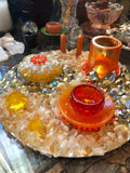 Load image into Gallery viewer, Citrine and Rhinestone geode Mirror, Crystal Resin table art, Witch altarpiece, Table Centerpiece