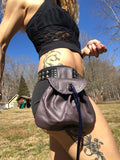 Load image into Gallery viewer, Purple Leather Belt Bag, Tarot card Bag, Small Fanny Pack, Change purse, Drawstring Bag