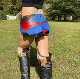 Load image into Gallery viewer, CLEARANCE, STARS and SPIKES, Red and blue leather festival Belt, 4th of july rave skirt, Burning man costume, Rave Skirt