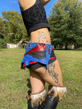 Load image into Gallery viewer, CLEARANCE, STARS and SPIKES, Red and blue leather festival Belt, 4th of july rave skirt, Burning man costume, Rave Skirt