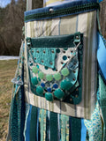 Load image into Gallery viewer, Water Goddess Fringe Purse, Blue and Green Festival Hippie Handbag with Sparkling Embellishments and Boho Vibes.