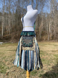 Load image into Gallery viewer, Funky Teal Green Fringe Purse, Boho Chic Embellished Bag with Vintage Vibes.
