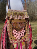 Load image into Gallery viewer, Pink Gold and Red Fringe Purse, Ultimate Boho Purse, Festival Fringe Bag, Hippie Handbag, Boho Chic Crossbody Messenger, Embellished purse