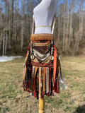 Load image into Gallery viewer, Earth tone Fringe Purse with Steampunk vibes. A Crossbody Messenger bag with Embellishments.