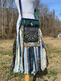 Load image into Gallery viewer, Funky Teal Green Fringe Purse, Boho Chic Embellished Bag with Vintage Vibes.