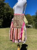 Load image into Gallery viewer, Pink and Green Fringe Purse, Simple Festival Fringe Bag, Hippie Handbag, Boho Chic Crossbody Embellished purse