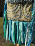 Load image into Gallery viewer, Teal and Green Bubble Print Fringe Purse, Festival Fringe Bag, Hippie Style Shoulder Bag, Crossbody Boho Purse