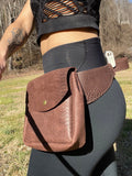 Load image into Gallery viewer, Versatile Utility Belt w/ Brown Leather Pockets - Perfect for Burning Man, Festival or Everyday Adventures