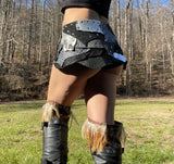 Load image into Gallery viewer, KAMARIA, Black Silver Grey Leather Patchwork Skirt, Steampunk Belt, Viking Costume, Warrior Belt, Burning Man Belt