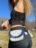 Load image into Gallery viewer, White and Blue Leather Pocket Belt, Utility Belt, Burning Man Pocket Belt, Fanny Pack