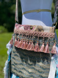 Load image into Gallery viewer, Wild and Free Teal Flowered Fringe Purse - Festival Ready Shoulder Bag