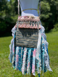 Load image into Gallery viewer, Wild and Free Teal Flowered Fringe Purse - Festival Ready Shoulder Bag