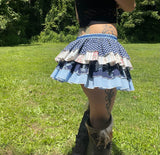 Load image into Gallery viewer, Party-ready Blue Polka Dot Bustle Skirt - Festival Belt, Burlesque Style, Pin Up Perfection