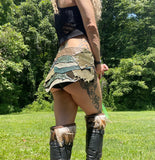 Load image into Gallery viewer, BELLONA, Forest Nymph Green Skirt with Leather Belt - Earth Goddess, Burning Man, Rave &amp; Viking Inspired