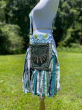 Load image into Gallery viewer, Boho Dreams Teal Fringe Purse - Festival Ready Shoulder Bag, Silver Accents, Wild Print Hippie Style