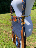 Load image into Gallery viewer, Handmade Festival Bag with Navy Blue Fringe &amp; Copper Accents, Hippie Shoulder Purse