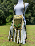 Load image into Gallery viewer, Vibrant Green Paisley Fringe Bag - Bohemian Statement Purse
