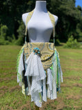 Load image into Gallery viewer, Teal &amp; White Lace Handbag, Hippie Chic Fringe Purse for Bohemian Fashionistas