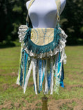 Load image into Gallery viewer, Green &amp; Blue Lace Boho Purse with Trendy Fringe Detail