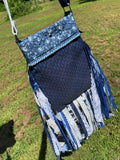 Load image into Gallery viewer, Blue Flower Fringe Purse: Perfect for Festivals, Hippie Style Bohemian Bag