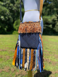 Load image into Gallery viewer, Blue &amp; Copper Festival Fringe Purse: A Hippie Shoulder Bag for Boho Fashionistas