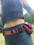 Load image into Gallery viewer, Handmade Maroon Leather Pocket Belt for Burning Man - Functional Fanny Pack Design