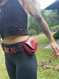 Load image into Gallery viewer, Handmade Maroon Leather Pocket Belt for Burning Man - Functional Fanny Pack Design